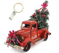 KuSONG Camion Rosse Vintage Natalizi con Mini Alberi di Natale Ornamenti Fattoria Artigianale Modello di camioncino in Natalizie Metallo Decorazioni da Tavolo per Le Vacanze(di Grandi Dimensioni)