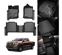 KUST Custom Fit Floor Mats for 2017-2024 Nissan Titan / 2016-2024 Nissan Titan XD Crew Cab (with Rear Under Seat Organizer) All Weather Floor Liners 5D 1st & 2nd Row Carpet Liners Black