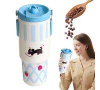 Kustimantu Bottiglia d'acqua isolata in acciaio inox, bottiglia d'acqua isolata con paglia, bottiglia in acciaio inox, tazza termica da 31 oz, deliziosa tazza da viaggio con manico per bevande caffè