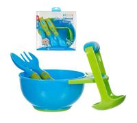 Kustimantu Ciotola per schiacciare il porridge, con cucchiaio e forchetta, manico ispessito, anti-combustione, tritatutto portatile per verdure e macina ciotola, per verdure, pesce, patate, zenzero e