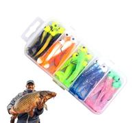Kustimantu Esche da pesca in silicone, morbide esche da pesca per bassi, 25 x T Tail per pesca morbida Bait Pack - Ganci ad alta resistenza con contenitore per salmone, set per salmone