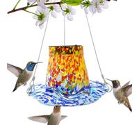 Kustimantu Mangiatoia a colibrì per esterni, a energia solare, per esterni, per il bagno degli uccelli, da giardino, con decorazione solare, ornamenti in vetro colorato, regalo di compleanno, per uomo