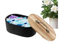 Kustimantu Organizzatore di tamponi per il bagno,Scatola di immagazzinaggio in legno con coperchio per tamponi,Organizzatore per cotone asta e - Spugne Medicinali Cosmetici Armadio, Nero