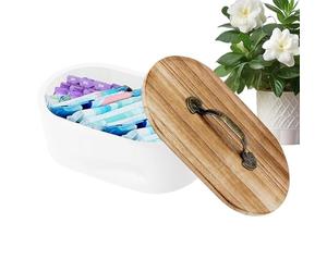 Kustimantu Organizzatore di tamponi per il bagno,Scatola di immagazzinaggio in legno con coperchio per tamponi,Organizzatore per cotone asta e - Spugne Medicinali Cosmetici Armadio, bianco