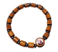 KUSTOM ART Braccialetto Religioso San Padre Pio in Legno Colore Marrone Chiaro Elegante e Resistente 800/TM