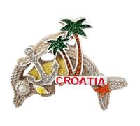 KUSTOM ART Calamita da Frigorifero Croazia a Forma di Delfino Beige con Palme e Ancora Magnete 3D da Collezione 8x6cm CC-8