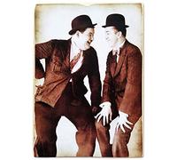 KUSTOM ART Calamita (magnete) Serie Attori Famosi Stanlio & Ollio (Stan Laurel Oliver Hardy) Stile Vintage da Collezione Stampa su Legno 10x6 cm