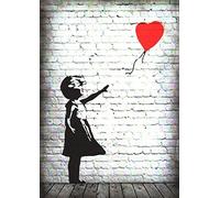 KUSTOM ART Calamita Magnete Serie Banksy Bambina e Palloncino Cuore Stile Vintage da Collezione Stampa su Legno 10x6cm