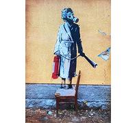 KUSTOM ART Calamita Magnete Serie Banksy Una delle 7 Opere nell'Ucraina in Guerra Vintage da Collezione Stampa su Legno 10x6cm