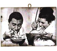 KUSTOM ART CUCUBA Quadro Quadretto Stile Vintage Alberto Sordi & Anna Longhi. Spaghetti. Stampa su Legno 25x18cm.