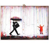 KUSTOM ART CUCUBA Quadro Quadretto Stile Vintage Bansky Pioggia Di Colori Stampa Su Legno 25x18 cm