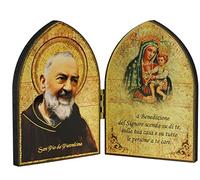 KUSTOM ART Dittico Padre Pio e Madonna Stampa Laser Su Legno Con Inserti Oro a Caldo 11x8 cm