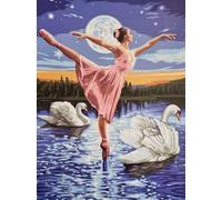 KUSTOM ART Poster Decorativo da Parete Ballerina con Cigni Danza Sotto la Luna Stampa Artistica su Carta Patinata 40x30cm Senza Cornice