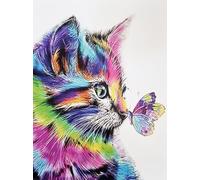 KUSTOM ART Poster Decorativo da Parete Serie Animali Gatto Multicolore con Farfalla Stampa Artistica su Cartoncino 40x30cm Senza Cornice