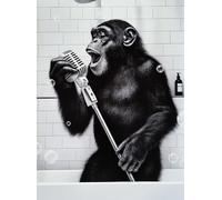 KUSTOM ART Poster Decorativo da Parete Serie Animali Scimmia in Vasca con Microfono che Canta Stampa su Carta Patinata 40x30cm Senza Cornice