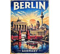 KUSTOM ART Poster Decorativo da Parete Serie Paesaggi e Città Berlino Berlin Monumenti Importanti Stile Vintage Stampa su Carta Patinata 40x30cm Senza Cornice