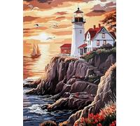 KUSTOM ART Poster Decorativo da Parete Serie Paesaggi e Città Casa con Faro Promontorio Tramonto Stampa Artistica su Cartoncino 40x30cm Senza Cornice