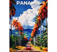 KUSTOM ART Poster Decorativo da Parete Serie Paesaggi e Città Panama Strada Panoramica con Palme Illustrazione Stampa Artistica su Carta Patinata 40x30cm Senza Cornice