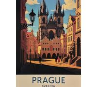 KUSTOM ART Poster Decorativo da Parete Serie Paesaggi e Città Repubblica Ceca Praga Illustrazione Chiesa Santa Maria di Tyn Prague Czechia Stampa Artistica su Carta Patinata 40x30cm Senza Cornice