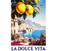 KUSTOM ART Poster Decorativo da Parete Serie Paesaggi e Città Scorcio Amalfi con Limoni La Dolce Vita Italia Stampa su Carta Patinata 40x30cm Senza Cornice