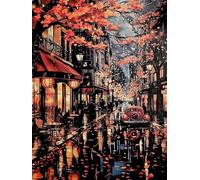 KUSTOM ART Poster Decorativo da Parete Serie Paesaggi e Città Strada Parigi in una Sera Autunnale Piovosa Stampa Artistica su Carta Patinata 40x30cm Senza Cornice