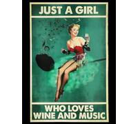 KUSTOM ART Poster Decorativo da Parete Serie Pin Up Just a Girl Who Loves Wine and Music Stampa Artistica su Carta Patinata 40x30 cm Senza Cornice