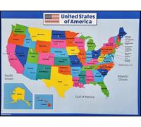 KUSTOM ART Quadro da Parete o da Tavolo Cartina Stati Uniti d'America USA 50 Stati con Capitali Stampa Artistica su Legno 30x21