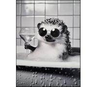 KUSTOM ART Quadro da Parete o da Tavolo Serie Animali Riccio con Occhiali e Cocktail Stampa Artistica su Legno 30x21cm