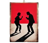 KUSTOM ART Quadro da Parete Sagomato Serie Attori Celebri Uma Thurman e John Travolta Pulp Fiction Ballo Illustrazione Minimal Stampa Artistica su Legno 25x18cm