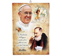 KUSTOM ART Quadro da Parete Sagomato Stile Vintage Serie Immagini Sacre Papa Francesco e Padre Pio Preghiera Stampa su Legno 25x18cm