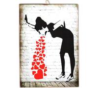 KUSTOM ART Quadro da Parete Stile Vintage Serie Artisti Internazionali Banksy Vomitare Cuori Stampa su Legno 10X15cm
