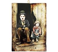 KUSTOM ART Quadro Quadretto Stile Vintage Attori Famosi "Charlie Chaplin - Il Bambino". Stampa Su Legno Per Arredamento Ristorante Pizzeria Trattoria Bar Albergo