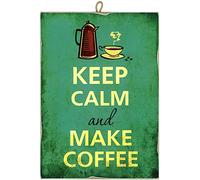 KUSTOM ART Quadro Quadretto Stile Vintage Keep Calm and Make Coffee Coffee Caffè Cafè Stampa su Legno. Per Arredamento Casa, Ristorante Pizzeria Bar Hotel 25x18cm.