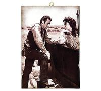 KUSTOM ART Quadro Quadretto Stile Vintage Serie Attori Hollywood James Dean & Elizabeth Taylor - Il Gigante Stampa su Legno 25x18 cm.