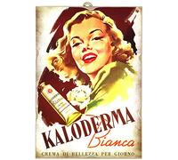 KUSTOM ART Quadro Quadretto Stile Vintage Serie Pubblicità d'Epoca (Crema di Bellezza Kaloderma Bianca) Stampa su Legno 25x18 cm.