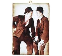 KUSTOM ART Quadro Quadretto Stile Vintage Stanlio & Ollio (Stan Laurel Oliver Hardy) da Collezione Stampa su Legno. Made in Italy