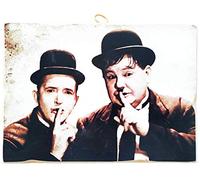 KUSTOM ART Quadro Quadretto Stile Vintage Stanlio & Ollio (Stan Laurel Oliver Hardy) da Collezione Stampa su Legno. Made in Italy
