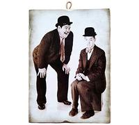 KUSTOM ART Quadro Quadretto Stile Vintage Stanlio & Ollio (Stan Laurel Oliver Hardy) da Collezione Stampa su Legno. Made in Italy