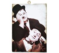 KUSTOM ART Quadro Quadretto Stile Vintage Stanlio & Ollio (Stan Laurel Oliver Hardy) da Collezione Stampa su Legno. Made in Italy