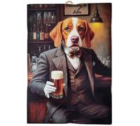 KUSTOM ART Quadro Serie Animali Aristocratici Cane Beagle con Birra al Bancone Bar Stampa su Legno 25x18cm