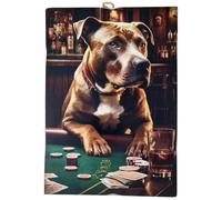 KUSTOM ART Quadro Serie Animali Aristocratici Cane Pitbull Terrier che Gioca a Poker Stampa su Legno 25x18cm