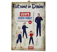 KUSTOM ART Quadro Serie Pubblicità Vintage Retrò Jeans Strauss Denim Family Stampa Laser su Legno MDF 25x18 cm