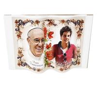 KUSTOM ART Santino Soprammobile Ornamentale a Forma di Libro Papa Francesco e San Carlo Acutis Stampa su Legno 10x7cm