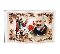 KUSTOM ART Santino Soprammobile Ornamentale a Forma di Libro San Padre Pio da Pietralcina con San Michele Arcangelo Stampa su Legno 8x5cm