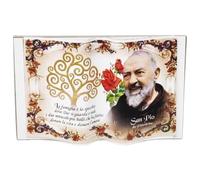 KUSTOM ART Santino Soprammobile Ornamentale a Forma di Libro San Pio da Pietralcina Albero della Vita Stampa su Legno 8x5cm