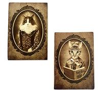 Kustom Art Set 2 Calamite (magnete) Serie Animali (Gatti e Cani Aristocratici).Stile Vintage per Frigorifero/Garage/Bar Stampa su Legno 10x6cm.