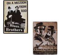 KUSTOM ART Set 2 Calamite (magneti) Serie Attori Famosi Blues Brothers Vintage da Collezione Stampa su Legno 10x6 cm