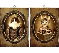KUSTOM ART Set di 2 Quadri da Parete Stile Vintage Serie Animali Aristocratici Gatti Stampa su Legno 10X15cm