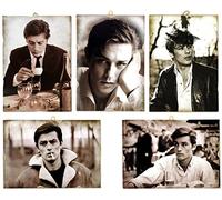 KUSTOM ART Set di 5 Quadretti Stile Vintage Serie Attori Famosi Alain Delon da Collezione Stampa su Legno 18x25 cm.