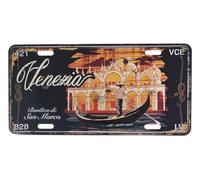 KUSTOM ART Targa Retrò in Metallo Motivo in Rilievo Venezia Basilica di San Marco Gondola Design Artistico Vintage con Fori e Magneti 30x15cm